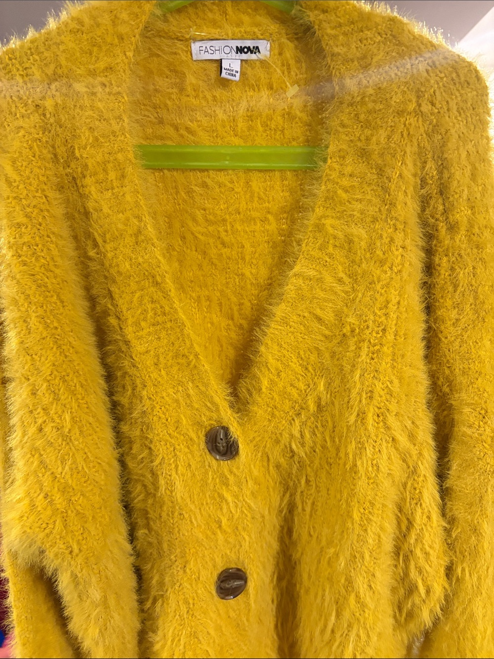 Fashion Nova Yellow Fuzzy Button Teddy Jacket